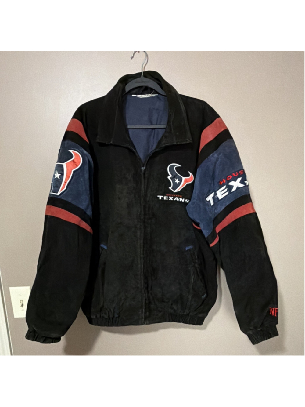 Vintage Houston Texans NFL Leather Suede Jacket Embroidered Logo Y2K Men's